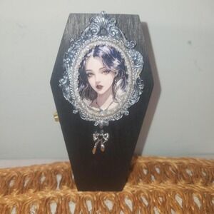 Gothic Coffin Shaped Jewelry Box with Portrait Frame  6 in x 3 in